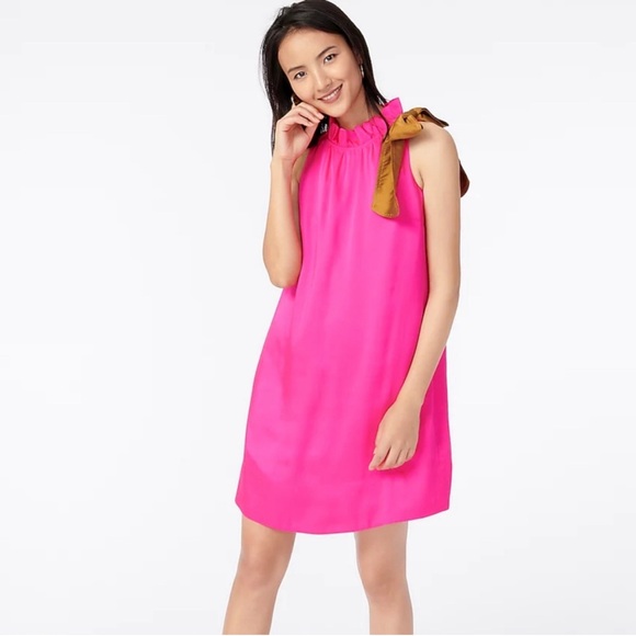 J. Crew Swingy Bow Neck Hot Pink Bronze Bow Dress Size XXS - Picture 1 of 14